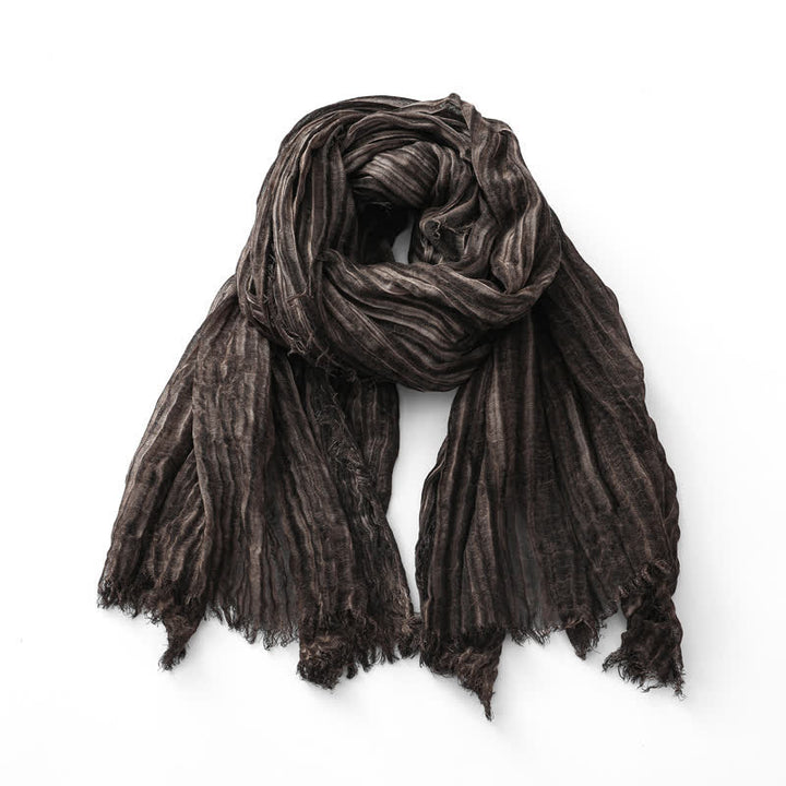 Lightweight Retro Hand-Stained Solid Color Crinkle Scarf - Coffee - image 6