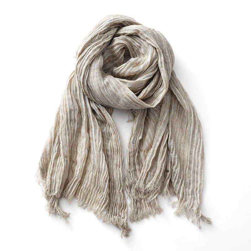 Lightweight Retro Hand-Stained Solid Color Crinkle Scarf - Beige - image 10