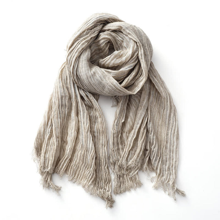 Lightweight Retro Hand-Stained Solid Color Crinkle Scarf - Beige - image 10