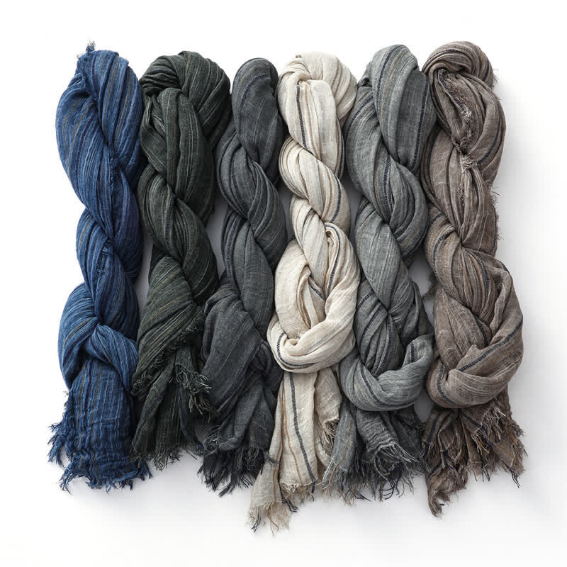Breathable Tie-Dyed Decorative Striped Cotton Linen Scarf - image 1