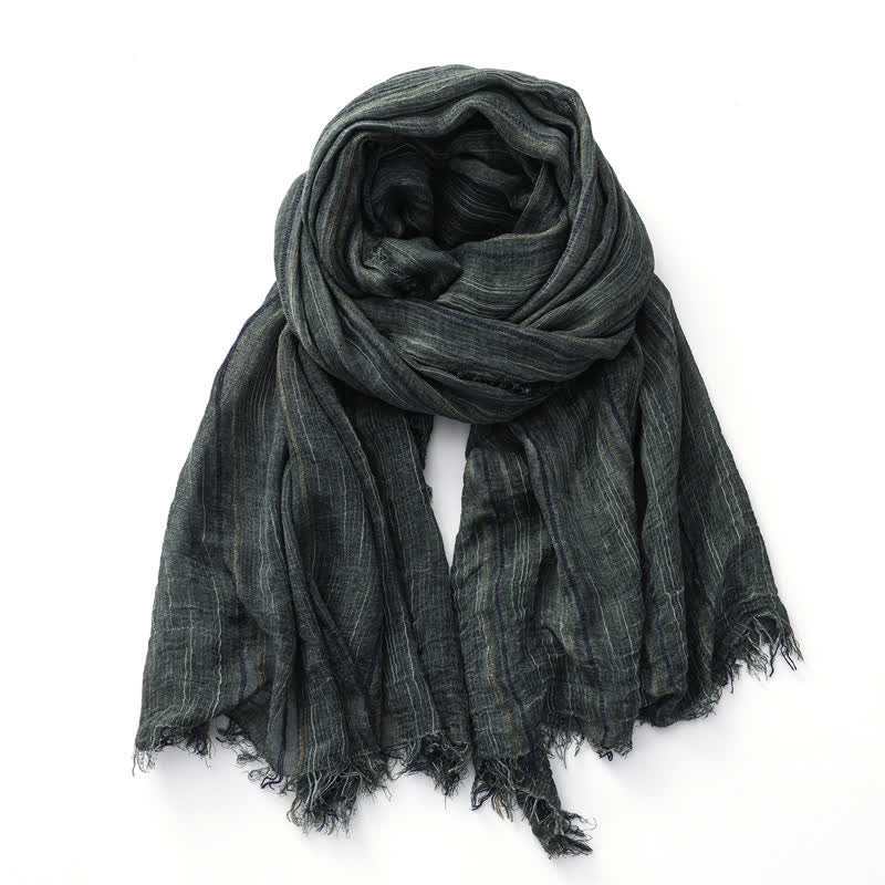 Breathable Tie-Dyed Decorative Striped Cotton Linen Scarf - Army Green - image 6