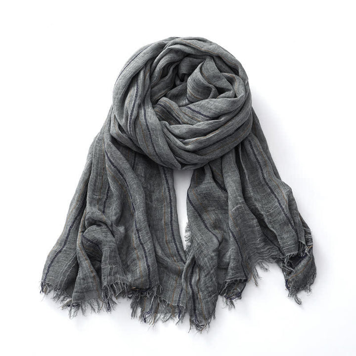 Breathable Tie-Dyed Decorative Striped Cotton Linen Scarf - Gray - image 5