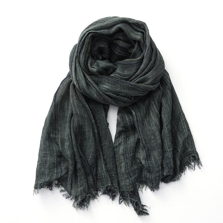 Breathable Tie-Dyed Decorative Striped Cotton Linen Scarf - Army Green - image 6