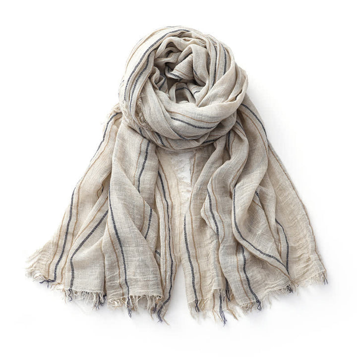 Breathable Tie-Dyed Decorative Striped Cotton Linen Scarf - Ivory - image 7