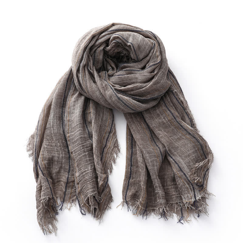 Breathable Tie-Dyed Decorative Striped Cotton Linen Scarf - Dark Khaki - image 8