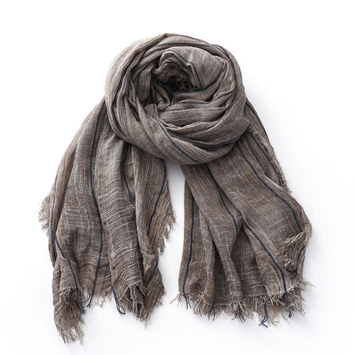 Breathable Tie-Dyed Decorative Striped Cotton Linen Scarf - Dark Khaki - image 8