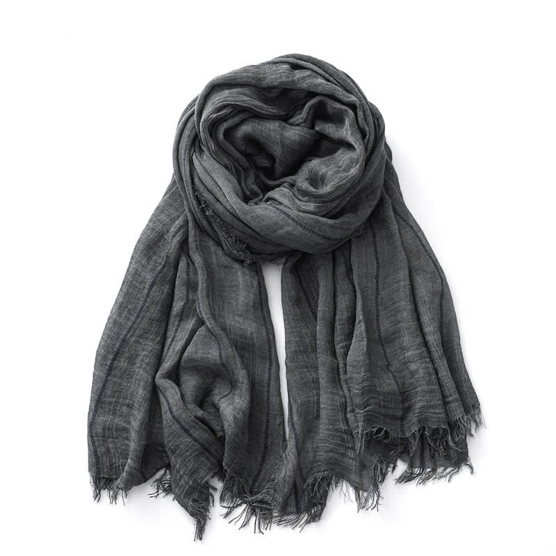 Breathable Tie-Dyed Decorative Striped Cotton Linen Scarf - Black - image 4