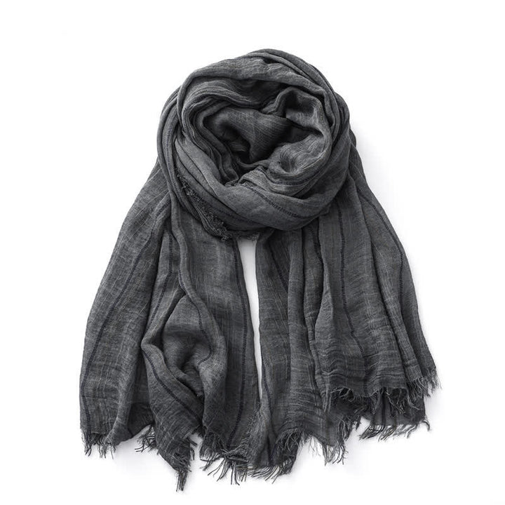 Breathable Tie-Dyed Decorative Striped Cotton Linen Scarf - Black - image 4