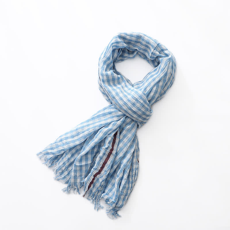 Casual Checkered Tassel Thin Cotton Linen Scarf - image 1