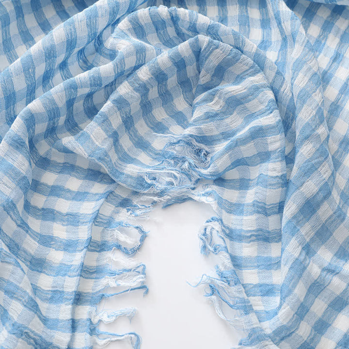 Casual Checkered Tassel Thin Cotton Linen Scarf - image 2