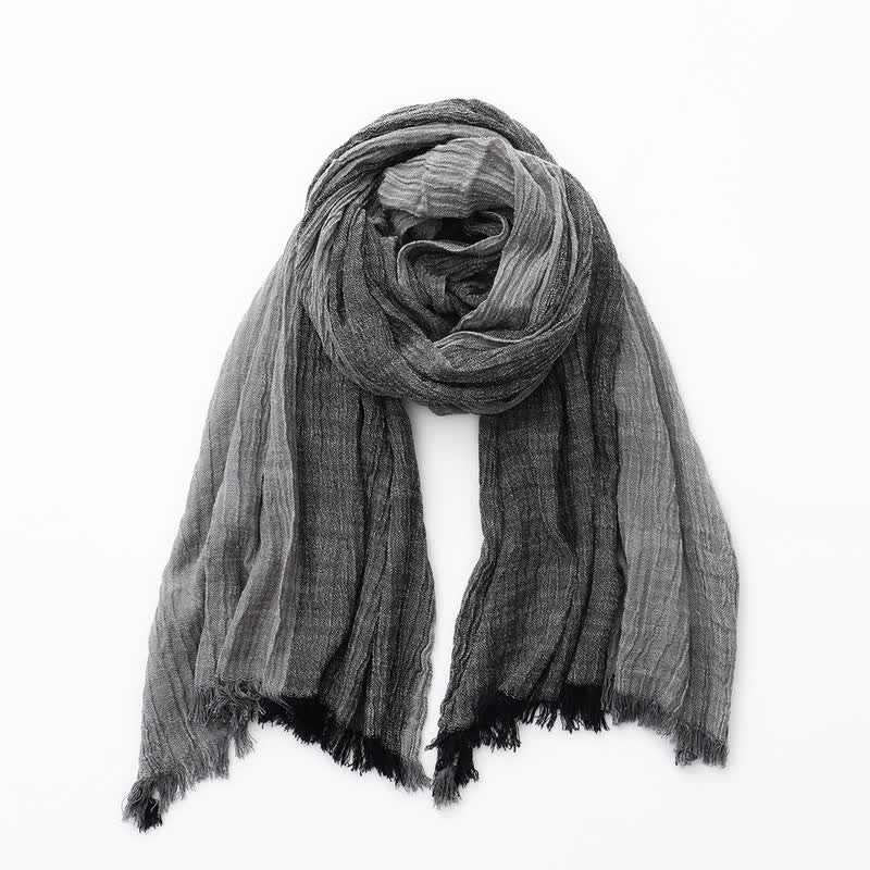Two-Tone Color Matching Thin Cotton Linen Scarf - Black & Gray - image 9