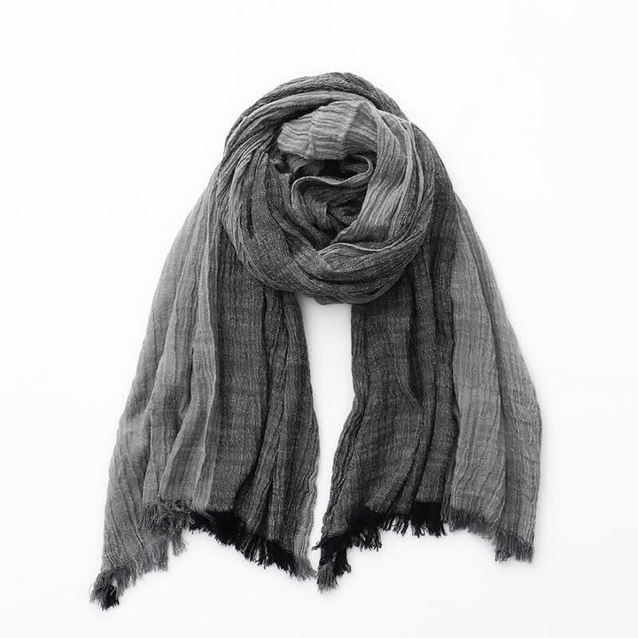 Two-Tone Color Matching Thin Cotton Linen Scarf - Black & Gray - image 9