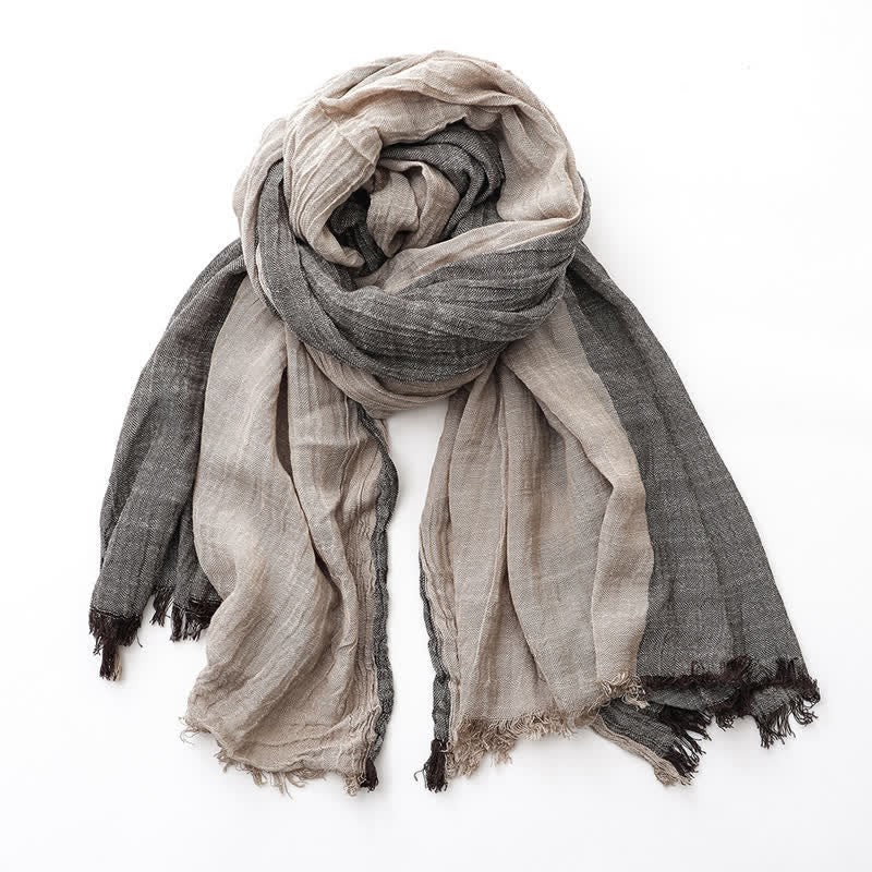 Two-Tone Color Matching Thin Cotton Linen Scarf - Coffee & Khaki - image 10
