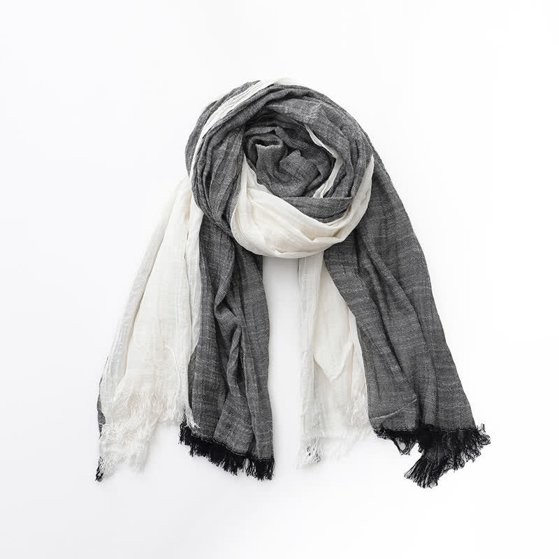 Two-Tone Color Matching Thin Cotton Linen Scarf - Black & White - image 8