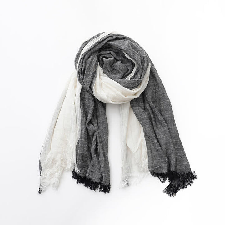 Two-Tone Color Matching Thin Cotton Linen Scarf - Black & White - image 8