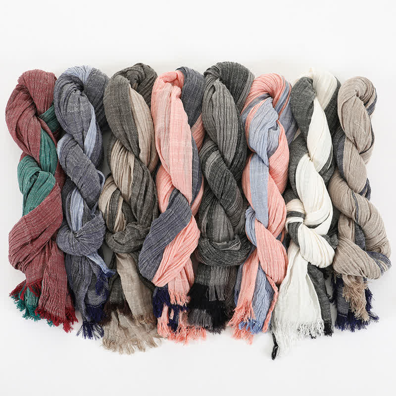 Two-Tone Color Matching Thin Cotton Linen Scarf - image 1
