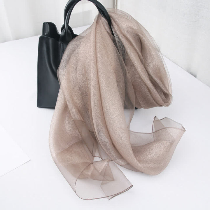Women's Luxury Shimmering Organzan Silk Scarf - Dark Khaki - image 8