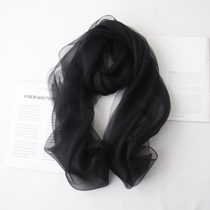 Women's Luxury Shimmering Organzan Silk Scarf - Black - image 10
