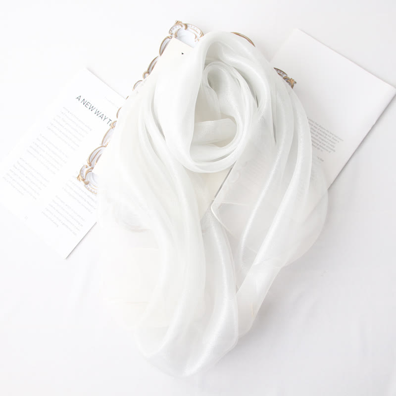 Women's Luxury Shimmering Organzan Silk Scarf - White - image 14