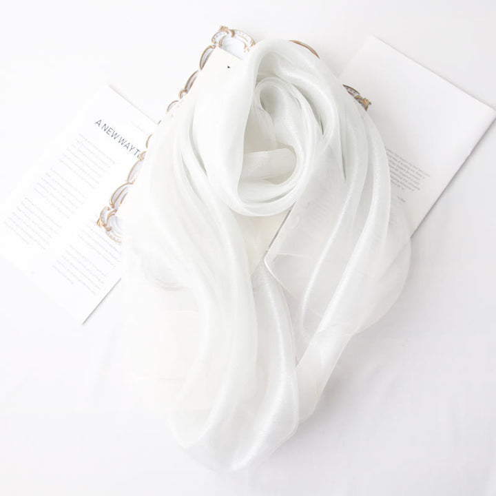Women's Luxury Shimmering Organzan Silk Scarf - White - image 14