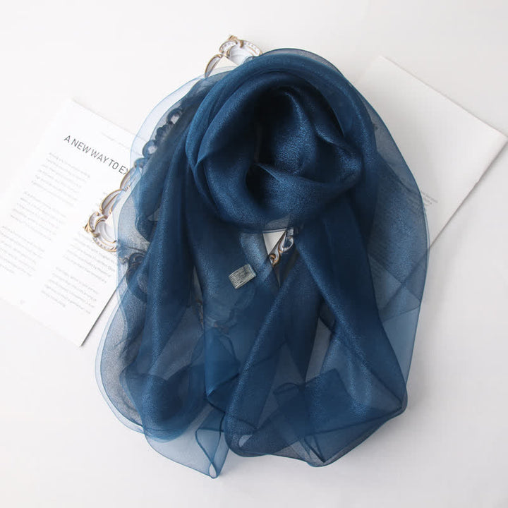 Women's Luxury Shimmering Organzan Silk Scarf - Navy - image 7