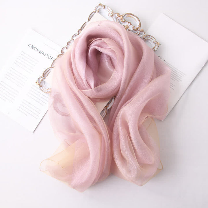 Women's Luxury Shimmering Organzan Silk Scarf - Light Pink - image 13