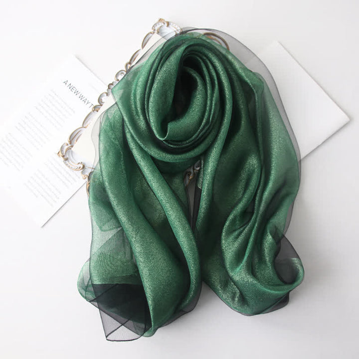 Women's Luxury Shimmering Organzan Silk Scarf - Dark Green - image 15