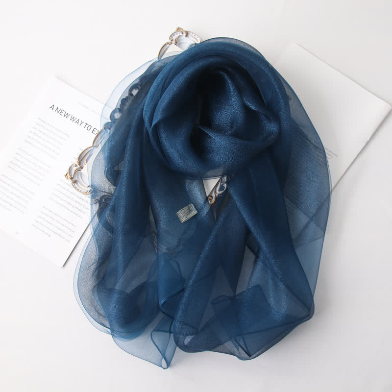 Women's Luxury Shimmering Organzan Silk Scarf - Navy - image 7