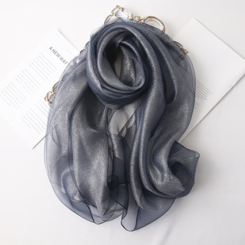 Women's Luxury Shimmering Organzan Silk Scarf - Slate Gray - image 16