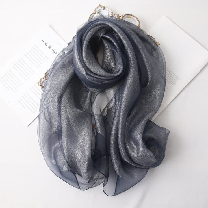 Women's Luxury Shimmering Organzan Silk Scarf - Slate Gray - image 16
