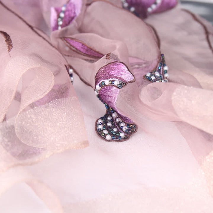 Women's Hand-Embroidered Beads Floral Wool Silk Scarf