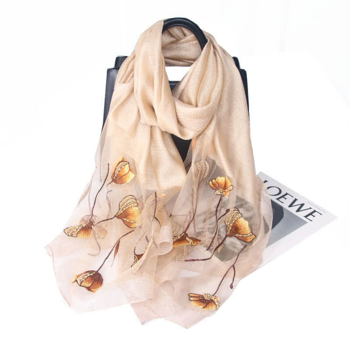 Women's Hand-Embroidered Beads Floral Wool Silk Scarf - Ivory - image 2