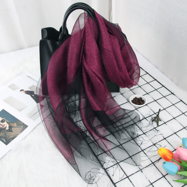 Women's Double Layers Shimmering Tassels Organza Silk Scarf - MediumVioletRed - image 4