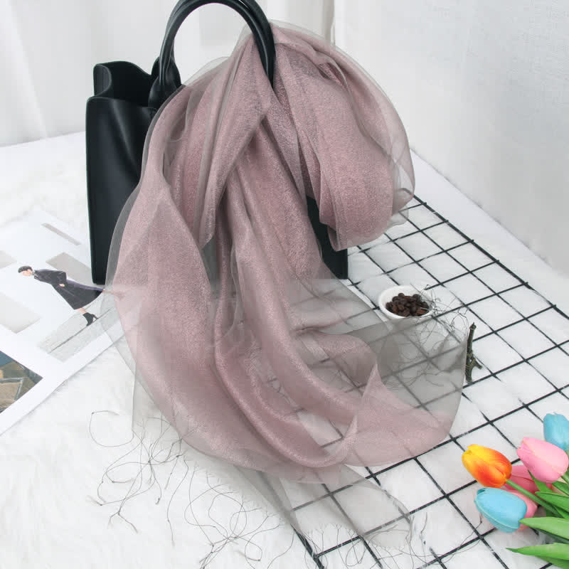 Women's Double Layers Shimmering Tassels Organza Silk Scarf
