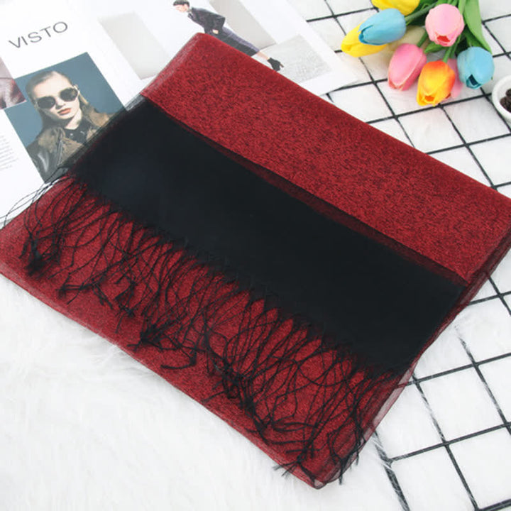 Women's Double Layers Shimmering Tassels Organza Silk Scarf