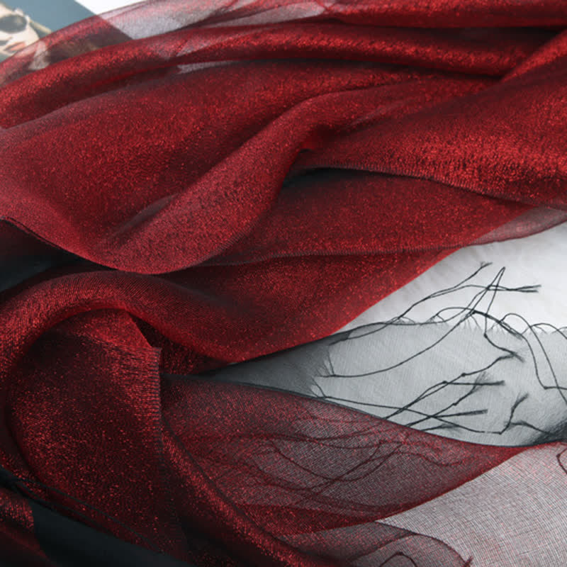 Women's Double Layers Shimmering Tassels Organza Silk Scarf