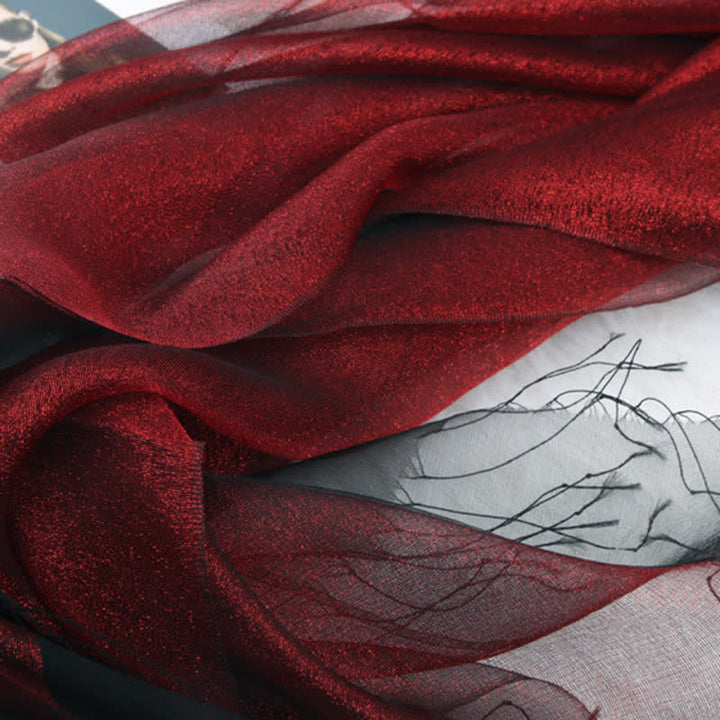 Women's Double Layers Shimmering Tassels Organza Silk Scarf