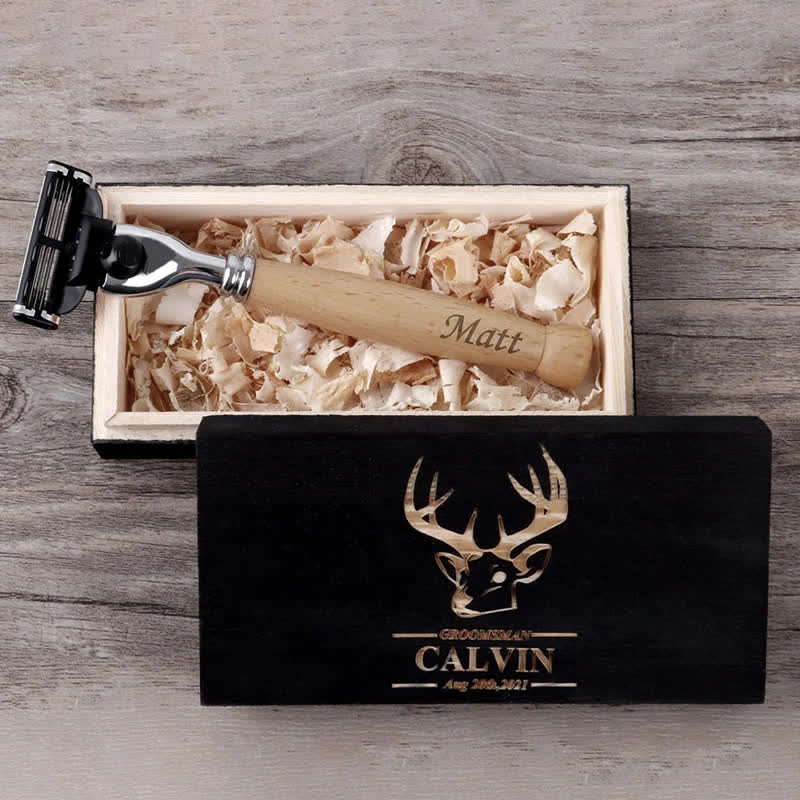 3Pcs Custom Name Groomsmen Souvenirs Razor Set with Wooden Box - image 3