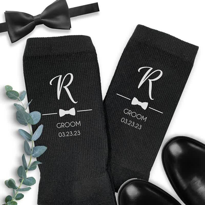 Men's Custom Name Black Groomsmen Wedding Crew Socks