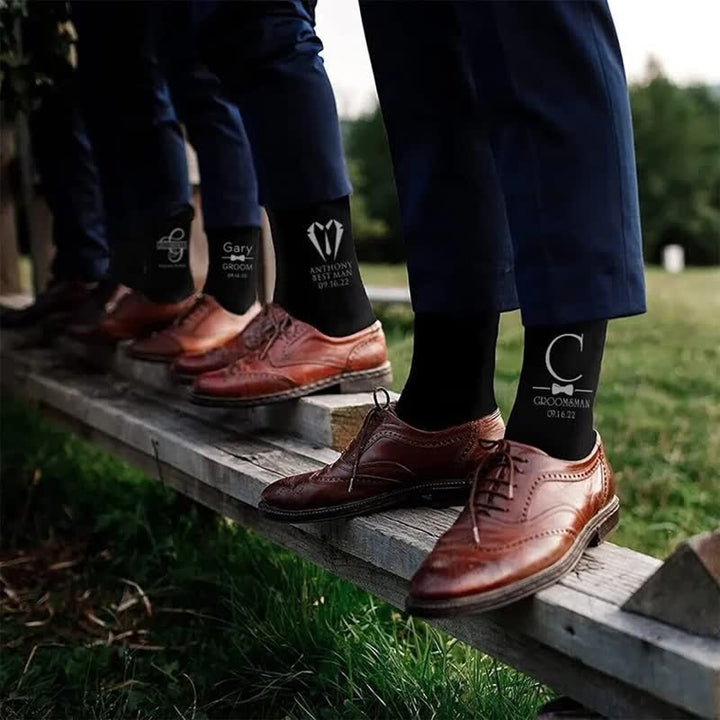 Men's Custom Name Black Groomsmen Wedding Crew Socks