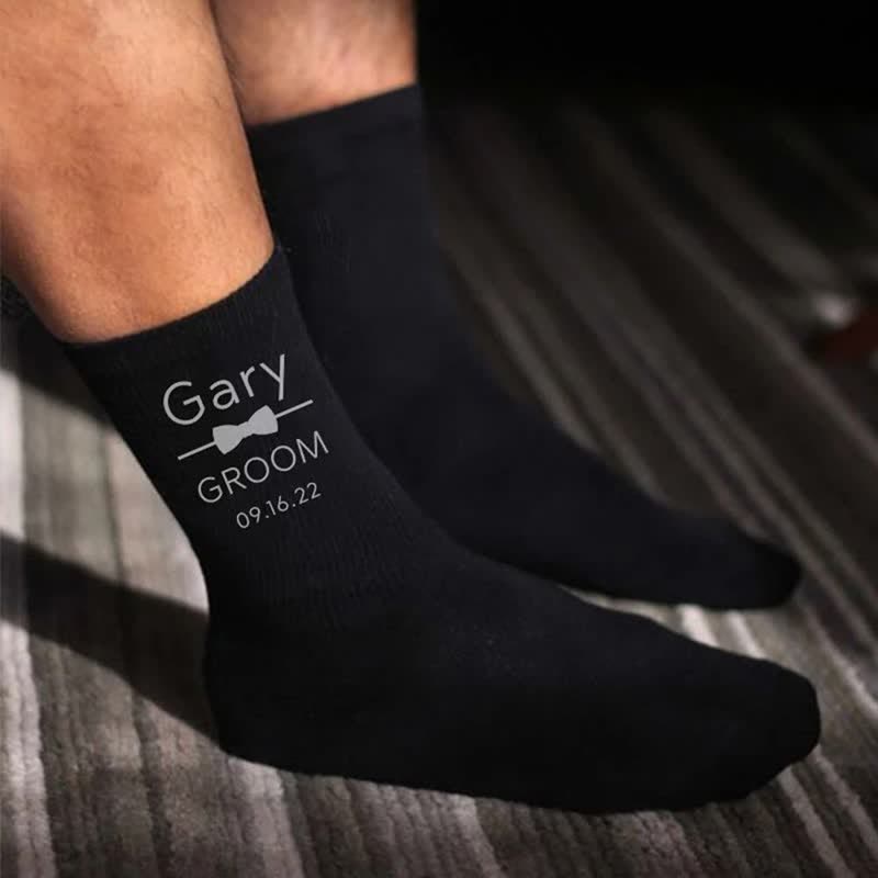 Men's Custom Name Black Groomsmen Wedding Crew Socks