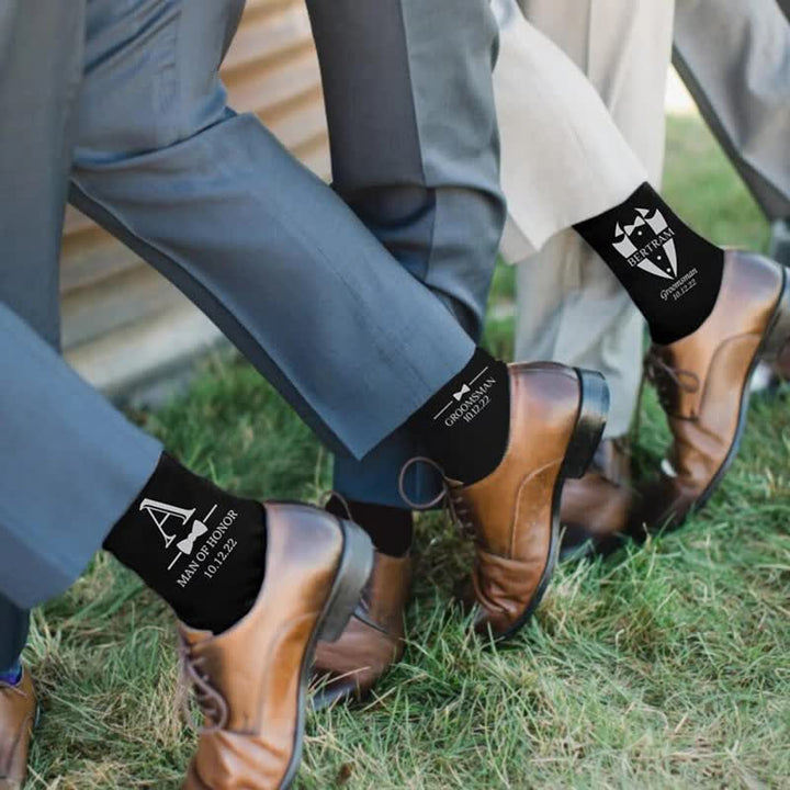 Men's Custom Name Black Groomsmen Wedding Crew Socks