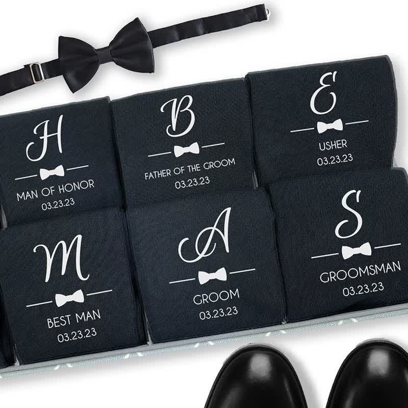 Men's Custom Name Black Groomsmen Wedding Crew Socks