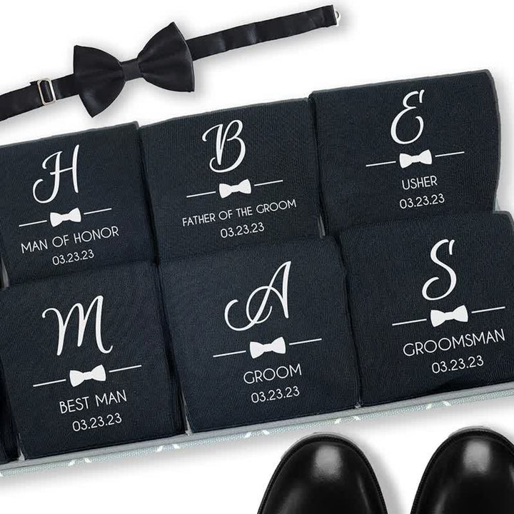 Men's Custom Name Black Groomsmen Wedding Crew Socks