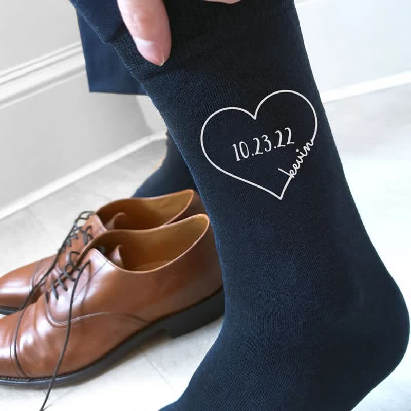 Men's Custom Name Black Groomsmen Wedding Crew Socks