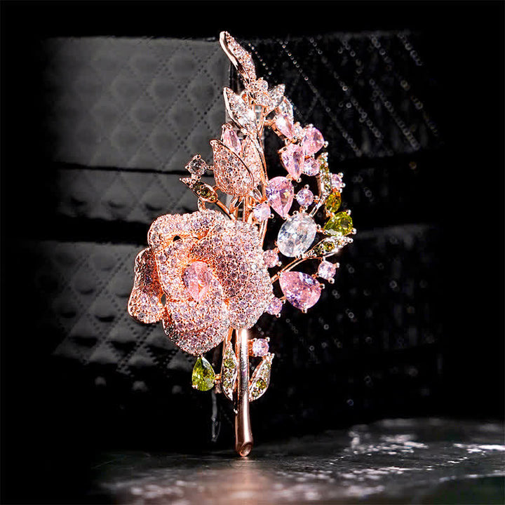 Women's Rose Flower Bouquet Zircon Brooch - Pink - image 4