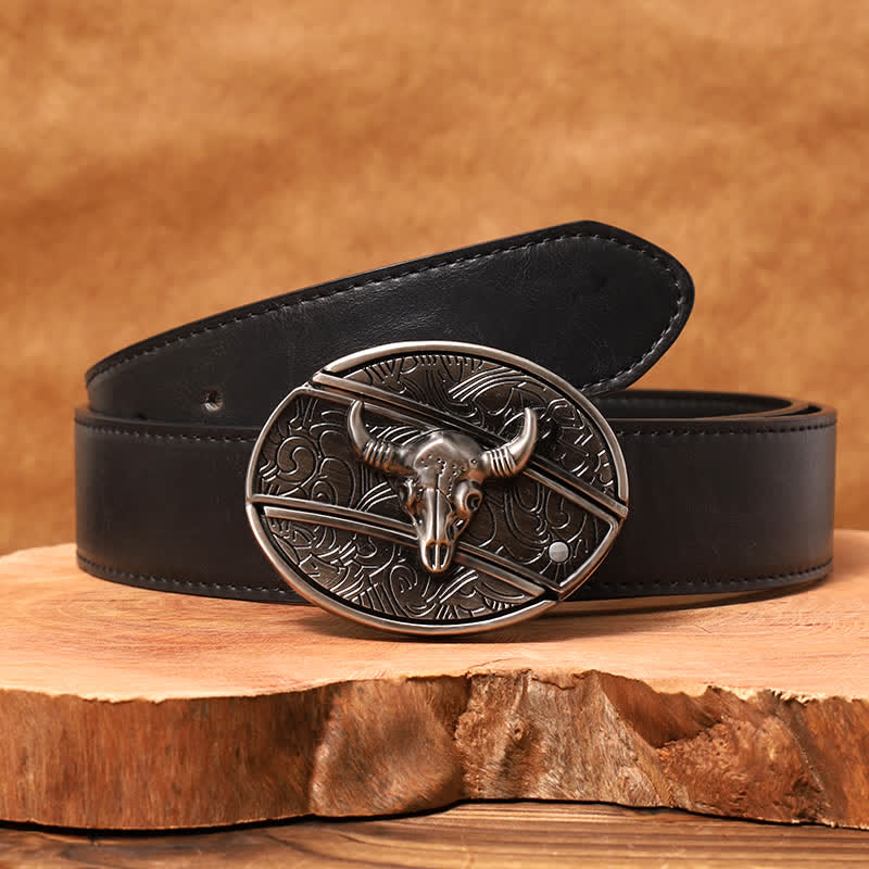 Men's DIY Longhorn Bull Hidden Folding Knife Leather Belt - Longhorn Bull - Black PU Belt - 42 - image 8