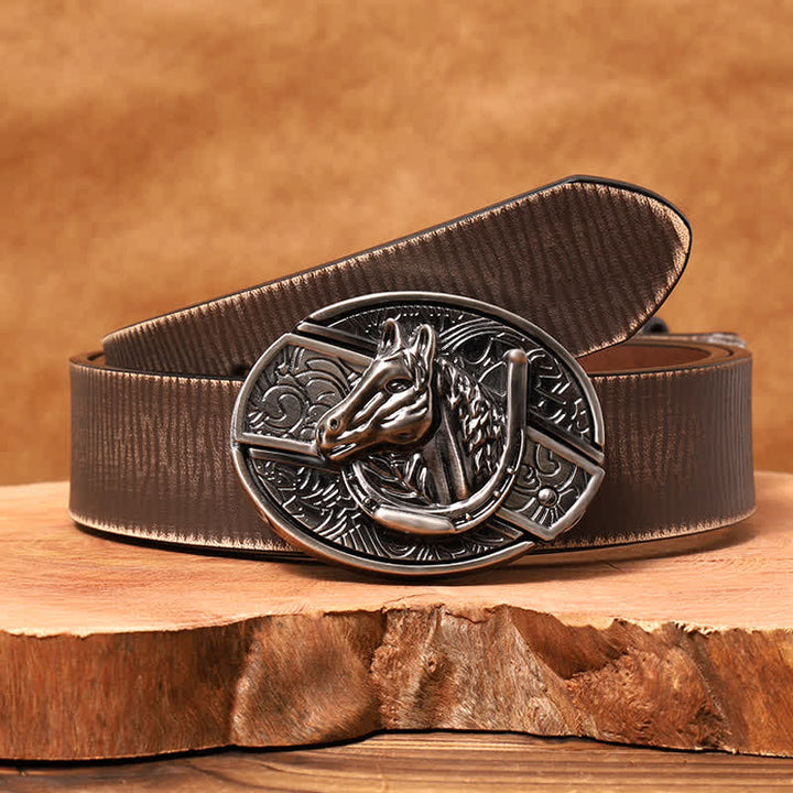 Men's DIY Horse Head Hidden Folding Knife Leather Belt - Horse Head - Brown Distressed Belt - 42 - image 10