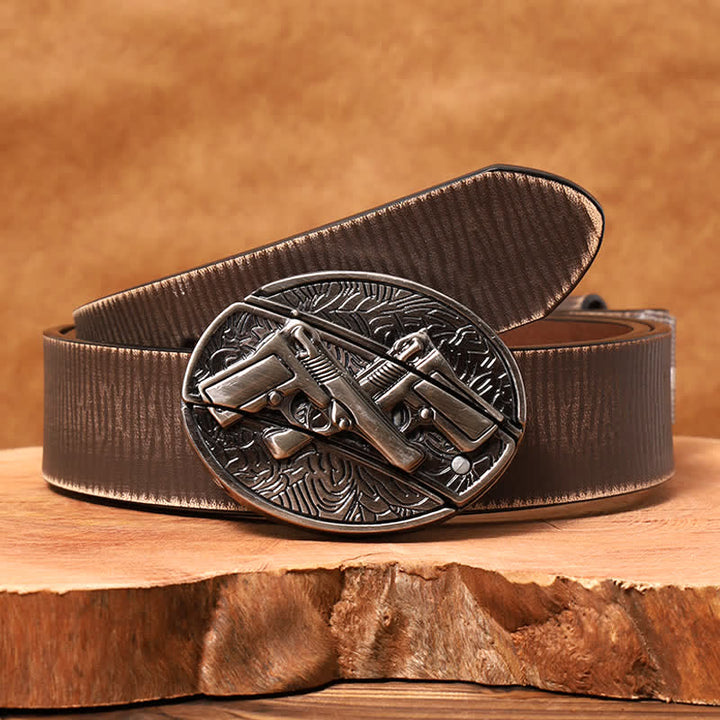 Men's DIY Dual Gun Hidden Folding Knife Leather Belt - Dual Gun - Brown Distressed Belt - 42 - image 8