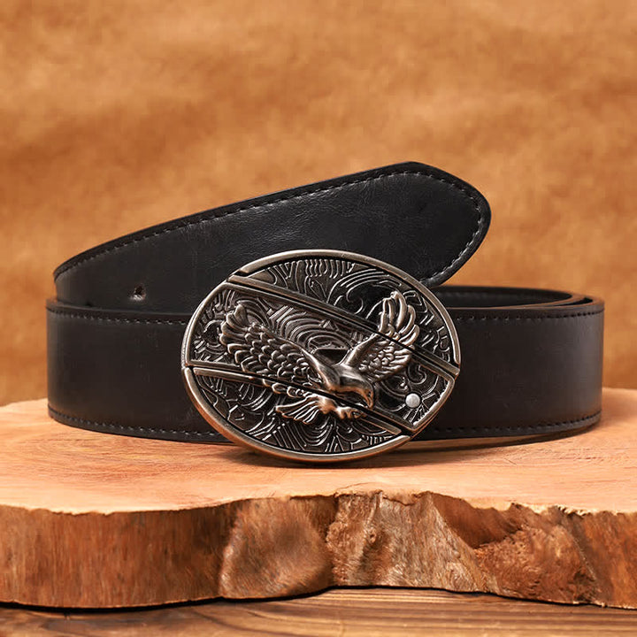 Men's DIY Soaring Eagle Hidden Folding Knife Leather Belt - Soaring Eagle - Black PU Belt - 42 - image 6